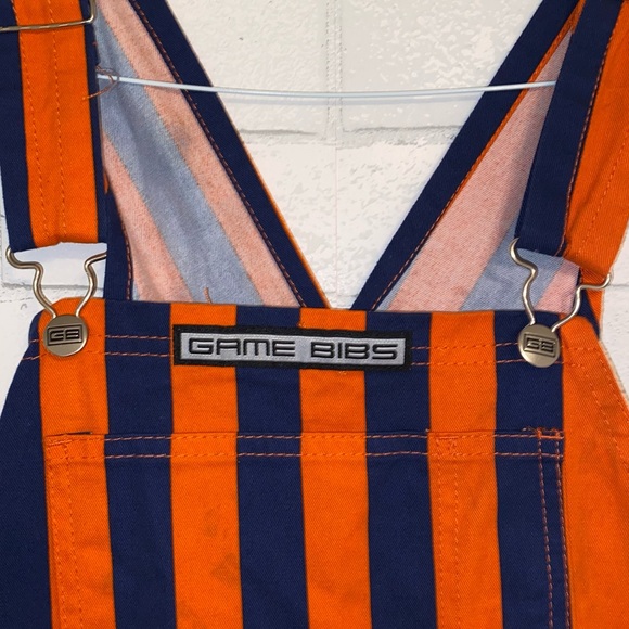 $70 Adult Small Game Day Bibs Striped Blue and Orange Overalls Syracuse EUC - Picture 3 of 12